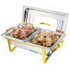 imageROVSUN Gold Chafing Dishes for Buffet 9QT Chafing Dish Buffet Set with Glass Lid Stainless Steel Buffet Servers and Warmers with Folding Frame ampamp 3 13 Size Pan for Parties Weddings Catering Events1
