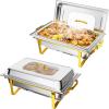 imageROVSUN Gold Chafing Dishes for Buffet 9QT Chafing Dish Buffet Set with Glass Lid Stainless Steel Buffet Servers and Warmers with Folding Frame ampamp 3 13 Size Pan for Parties Weddings Catering Events2