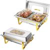 imageROVSUN Gold Chafing Dishes for Buffet 9QT Chafing Dish Buffet Set with Glass Lid Stainless Steel Buffet Servers and Warmers with Folding Frame ampamp 3 13 Size Pan for Parties Weddings Catering Events2