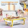 imageROVSUN Gold Chafing Dishes for Buffet 9QT Chafing Dish Buffet Set with Glass Lid Stainless Steel Buffet Servers and Warmers with Folding Frame ampamp 3 13 Size Pan for Parties Weddings Catering Events2