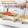 imageROVSUN Gold Chafing Dishes for Buffet 9QT Chafing Dish Buffet Set with Glass Lid Stainless Steel Buffet Servers and Warmers with Folding Frame ampamp 3 13 Size Pan for Parties Weddings Catering Events4