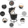 imageROVSUN Kamado Charcoal Grill and Smoker with Cast Iron Grate Portable Best Small BBQ Grill for IndoorOutdoor Use 13 Mini Max BlackBlack