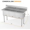 imageROVSUN NSF Commercial 3 Bowl Kitchen Sink 304 Stainless Steel Free Standing Utility Sink for Kitchen Laundry Room Garage Restaurant