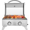 imageROVSUN Portable Gas Grill with 2 Burner 20000BTU Large Tabletop Camping Propane Griddle for Outdoor Patio Garden BBQ Picnic Tailgating Trip Home Use with Stainless Steel Body Regulator ampamp Hose2 burner  20 000BTU