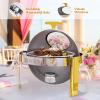 imageROVSUN Roll Top Chafing Dishes for Buffet 6QT Stainless Steel Round Chafing Dish Buffet Set Buffet Servers and Warmers Set with Glass Window for Weddings Parties Catering Events Gold3 Pack