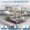 imageROVSUN Stainless Steel Table with 2 Shelves 48x14 Inches NSF Commercial Heavy Duty Prep ampamp Work Table for Kitchen Restaurant Home Hotel Garage48 X 30