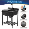 imageROVSUN Stainless Steel Utility Sink Free Standing with Faucet ampamp Draining Rack for Laundry Room Kitchen Restaurant Garage Outdoor Garden Backyard Industrial 22quotD x 308quotW x 395quotH Black