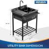 imageROVSUN Stainless Steel Utility Sink Free Standing with Faucet ampamp Draining Rack for Laundry Room Kitchen Restaurant Garage Outdoor Garden Backyard Industrial 22quotD x 308quotW x 395quotH Black