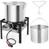 imageROVSUN 10Qt Aluminum Fish Fryer Pot with Strainer Basket Outdoor Fryer with 55000 BTU Propane Gas Burner Thermometer ampamp Lid for Fish Chicken Wings Seafood Frying ampamp Backyard Cooking80QT