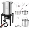 imageROVSUN 10Qt Aluminum Fish Fryer Pot with Strainer Basket Outdoor Fryer with 55000 BTU Propane Gas Burner Thermometer ampamp Lid for Fish Chicken Wings Seafood Frying ampamp Backyard Cooking30QT10QT