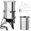 imageROVSUN 10Qt Aluminum Fish Fryer Pot with Strainer Basket Outdoor Fryer with 55000 BTU Propane Gas Burner Thermometer ampamp Lid for Fish Chicken Wings Seafood Frying ampamp Backyard Cooking50QT