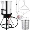 imageROVSUN 10Qt Aluminum Fish Fryer Pot with Strainer Basket Outdoor Fryer with 55000 BTU Propane Gas Burner Thermometer ampamp Lid for Fish Chicken Wings Seafood Frying ampamp Backyard Cooking30QT