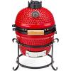 imageROVSUN 13IN Red Spherical Ceramic Charcoal Grill with Inner Liner Portable BBQ Smoker for Outdoor Cooking Camping and Backyard Grilling