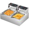 imageROVSUN 228QT216L Electric Deep Fryer Commercial Deep Fryer with Baskets Lids Countertop Stainless Steel Dual Tank Kitchen Fat Fryer Frying Machine for French Fries Donuts Adjustable Temp 3400W228QT