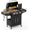 imageROVSUN 3 Burner Propane Gas Grill with Side Burner 46000BTU BBQ Grills with Enameled Cast Iron Grates Shelf ampamp Cabinet for Outdoor Garden Patio Backyard Barbecue Cooking3 Burner with Side Burner