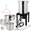 imageROVSUN 30QT Turkey Fryer with Boiler Steamer Set Basket ampamp 55000BTU Propane Burner Outdoor Deep Fryer ampamp Seafood Crawfish Boil Pot with Thermometer Marinade Injector Turkey Rack ampamp Rack Lifter30QT  10QT