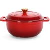 imageROVSUN 5 Quart Enameled Cast Iron Dutch Oven with Lid Dual Handles Oven Safe up to 500F or on Stovetop Compatible for Braising Stews Roasting Bread BakingBlueRed