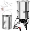 imageROVSUN 50QT Turkey Fryer with Stainless Steel Boiler Steamer Basket ampamp 54000BTU Propane Burner Outdoor Gas Deep Fryer ampamp Seafood Crawfish Boil Pot Set with High Pressure Propane Regulator and Hose50QT Pot  54000BTU Burner