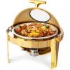 imageROVSUN 6QT Gold Chafing Dishes for Buffet Roll Top Chafing Dish Buffet Set Oval Stainless Steel Chafers and Buffet Warmers Sets with Thick Frame for Catering Events Parties Weddings Dinners