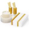 imageROVSUN 800 Pieces Gold Disposable Dinnerware Set 100 Guests Elegant Clear Plastic Plates for Party Wedding100 Dinner Plates Dessert Plates Cups Silverware set Pre Rolled Napkins StrawsClear Gold