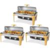 imageROVSUN 9 Quart Stainless Steel Chafing Dish Buffet Set Gold Accent Roll Top Rectangular Buffet Servers and Warmers Set Warming Tray Chafer with Glass Window for Wedding Parties Catering9 QT3Packs