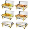 imageROVSUN Chafing Dishes for Buffet 2 Pack 9QT Chafing Dishes Elegant Gold ampamp Silver with RolledEdge Design Catering Chafer Warmer Set with Folding Frame for Party Wedding Banquet6 Pack