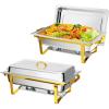 imageROVSUN Chafing Dishes for Buffet 2 Pack 9QT Chafing Dishes Elegant Gold ampamp Silver with RolledEdge Design Catering Chafer Warmer Set with Folding Frame for Party Wedding Banquet2 Pack
