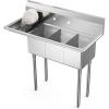 imageROVSUN Commercial Sink Stainless Steel Sink with 3 Compartment and 2 Sides Drain Rack 20quot x 54quot x 435quot Freestanding Utility Sink Great for Restaurant Kitchen Laundry Room Garage SunroomLeft Drainboard