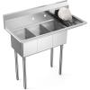 imageROVSUN Commercial Sink Stainless Steel Sink with 3 Compartment and 2 Sides Drain Rack 20quot x 54quot x 435quot Freestanding Utility Sink Great for Restaurant Kitchen Laundry Room Garage SunroomRight Drainboard