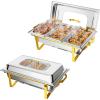 imageROVSUN Gold Chafing Dishes for Buffet 9QT Chafing Dish Buffet Set with Glass Lid Stainless Steel Buffet Servers and Warmers with Folding Frame ampamp 3 13 Size Pan for Parties Weddings Catering Events2