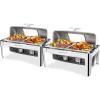 imageROVSUN Roll Top Chafing Dish Buffet SetNSF 9 Quart Rectangular Stainless Steel Chafer for CateringBuffet Servers and Warmers Set with Glass Window for Wedding Parties Banquet Events2 Half Size2 Pack