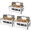 imageROVSUN Roll Top Chafing Dish Buffet SetNSF 9 Quart Rectangular Stainless Steel Chafer for CateringBuffet Servers and Warmers Set with Glass Window for Wedding Parties Banquet Events2 Half Size3 Pack
