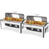 imageROVSUN Roll Top Chafing Dish Buffet SetNSF 9 Quart Rectangular Stainless Steel Chafer for CateringBuffet Servers and Warmers Set with Glass Window for Wedding Parties Banquet Events Full Size2 Pack