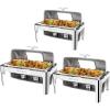 imageROVSUN Roll Top Chafing Dish Buffet SetNSF 9 Quart Rectangular Stainless Steel Chafer for CateringBuffet Servers and Warmers Set with Glass Window for Wedding Parties Banquet Events Full Size3 Pack