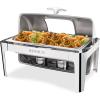 imageROVSUN Roll Top Chafing Dish Buffet SetNSF 9 Quart Rectangular Stainless Steel Chafer for CateringBuffet Servers and Warmers Set with Glass Window for Wedding Parties Banquet Events Full Size1 Pack