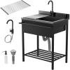 imageROVSUN Stainless Steel Utility Sink Free Standing with Faucet ampamp Draining Rack for Laundry Room Kitchen Restaurant Garage Outdoor Garden Backyard Industrial 22quotD x 308quotW x 395quotH Black