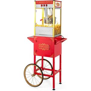 imageROVSUN 10 Oz Popcorn Machine with Cart Wheels ampamp Kettle Makes Up to 4 Gallons Popcorn Maker wStainless Steel Scoop Oil Spoon Bags ampamp 3 Popcorn Cups for Home Theater Commercial ETL Certified