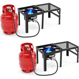 imageROVSUN 100000 BTU Propane Stove with Foldable Side Shelf Single Burner Gas Stove for Outdoor Cooking with Regulator Perfect for Camping Tailgating Turkey Frying Seafood Boiling ampamp Home Brewing100 000 BTU 2 Pack