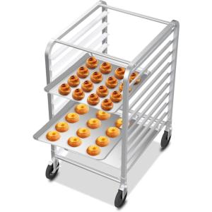 imageROVSUN 10Tiers Sheet Bun Pan Speed Bakery Tray Racks Commercial Stainless Steel Baking Racks with Brake Wheels Push Bread Tray Food Cart Perfect for KitchenDining Rooms10Tier