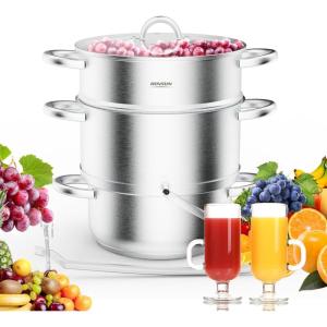 imageROVSUN 11 Quart Juice Steamer Stainless Steel Extractor Fruit Vegetables Juicer Steamer Pot wTempered Glass Lid Clamp Loop Handles Ideal for Making Juice Jelly Pasta85 Quart