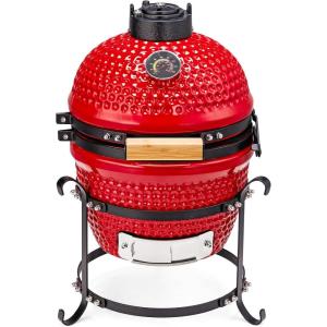 imageROVSUN 13IN Red Spherical Ceramic Charcoal Grill with Inner Liner Portable BBQ Smoker for Outdoor Cooking Camping and Backyard Grilling