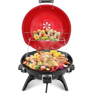 imageROVSUN 1600W Tabletop Electric Grill with Temperature Control Red 304 Stainless Steel Grill wDouble Layer Design Portable ampamp Removable Small Stove for Indoor and Outdoor Use