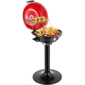 imageROVSUN 1600W Vertical Electric Grill with Lid Red 304 Stainless Steel Grill wDetachable Pullout Drip Tray Double Layer Design Portable ampamp Removable for Indoor and Outdoor Use