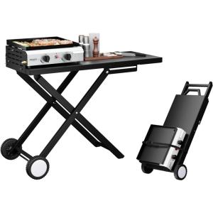 imageROVSUN 2 Burner Foldable Propane Griddle with Wheels ampamp Enameled Tray 20000 BTU Portable Flat Top Gas Grill with Electronic Ignition ampamp Regulator for Outdoor Cooking Camping BBQ Tailgating Picnicking2 Burner