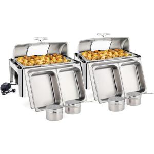 imageROVSUN 2 Pack Electric 9 QT Chafing Dishes Buffet SetNSF Stainless Steel Roll Top Catering Chafer Server Food Warmer with Cover Full Size ampamp 2 Detachable Food Pans for Party Wedding BanquetVisible Glass Lid  2 Pack