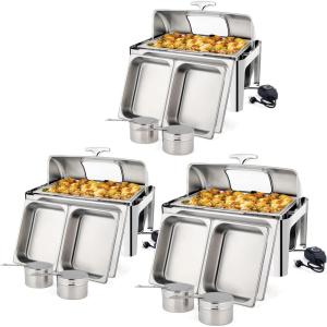 imageROVSUN 2 Pack Electric 9 QT Chafing Dishes Buffet SetNSF Stainless Steel Roll Top Catering Chafer Server Food Warmer with Cover Full Size ampamp 2 Detachable Food Pans for Party Wedding BanquetVisible Glass Lid  3 Pack
