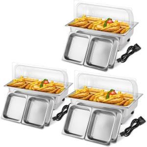 imageROVSUN 2 Pack Electric 9 QT Stainless Steel Chafing Dish Buffet Set NSF Roll Top Catering Chafer Server Food Warmer with Full Size ampamp 2 Detachable Food PansTransparent PC Lid for Party Wedding3 Packs