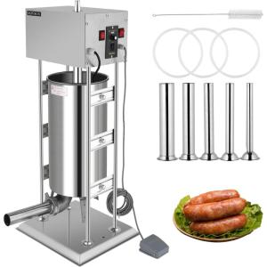 imageROVSUN 243LBS15L Electric Sausage Stuffer Adjustable Speed Stainless Steel Sausage Maker Meat Stuffer Heavy Duty Vertical Electric Stuffer Sausage Filler with 5 Stuffing Tubes Home ampamp Commercial30L