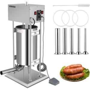 imageROVSUN 243LBS15L Electric Sausage Stuffer Adjustable Speed Stainless Steel Sausage Maker Meat Stuffer Heavy Duty Vertical Electric Stuffer Sausage Filler with 5 Stuffing Tubes Home ampamp Commercial10L