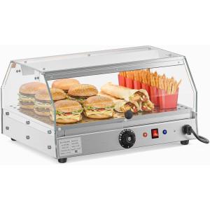 imageROVSUN 2Tier Food Warmer Pizza Warmer Countertop Food Warmer Display Pretzel Warmer with LED Lighting Front and Rear Doors Electric Catering Hot Box Acrylic for Buffet Restaurant Cafe1Tier